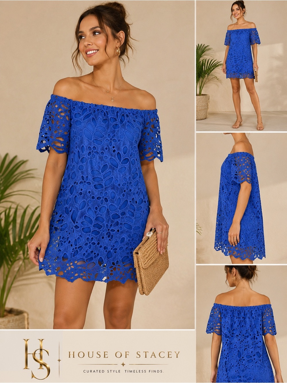 PrettyGarden Blue Eyelet Off Shoulder Tunic Dress XL NWT